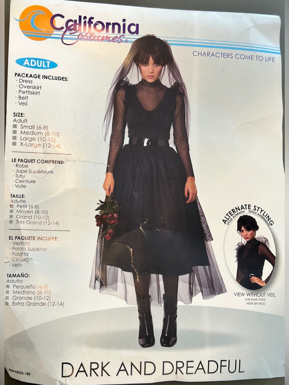 California Costumes Womens Small Dress Veil Dark Dreadful Bride Macabre Horror